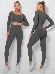 Women's Tracksuits Yoga Set Gym Clothes Seamless Workout Sportswear Pants Fitness Long Sleeve Crop Top High Waist Leggings Sports Suits 230131