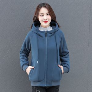 Kvinnorjackor Lady Autumn Winter Warm Plush Thicked Women's Top Clothes Lose Korean Leisure Sports Hooded Jacket 230131