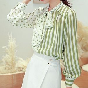 Women's T Shirts Bow Chiffon Shirt Fashion Color Matching Top Women's Thin Long Sleeve Summer Scarf Collar Bottoming Blouse