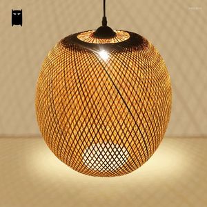 Pendant Lamps Bamboo Wicker Rattan Round Lantern Light Fixture Asian Japanese Hanging Lamp Luminaire Suspendu Restaurant Dining Room