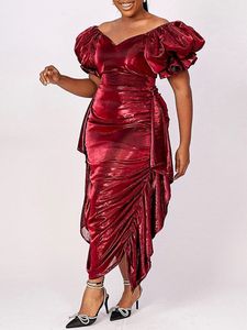 플러스 사이즈 드레스 레드 섹시 주름 v- 넥 바디콘 디너 파티 여자 가을 긴 드레스 세련되고 우아한 여자 가운 230201