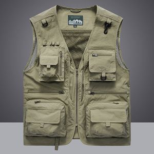 Mens Vests 14 fickor Summer Men US Tactical vandring fiske pographer waistcoat mesh last ärmlös jacka verktyg 7xl 230131