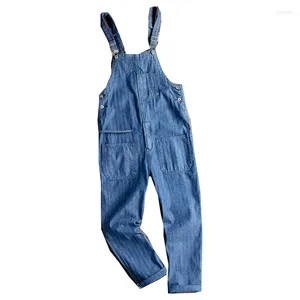 Mäns jeans mode blå lös frakt overaller män denim jumpsuit bib rak hip hop streetwear rompers casual lastbyxor byxor