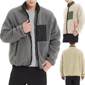 Men's Jackets Men Lamb Fleece Jacket Coat With Pocket Fall Winter Warm Thick Contrast Color Casual Loose Long Sleeve Zip Up Outwear