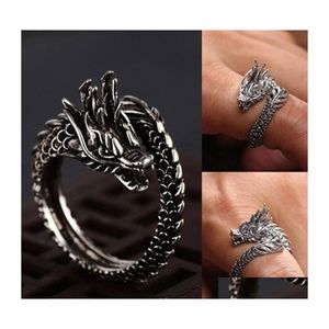 Anelli a fascia Cool Opening Uomo Donna Gioielli Regolabile Sterling Dragon Ring Buoni regali Lega Animal Metal Unisex Punk gotico 287C3 Dro Dhztf