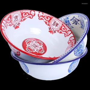 Bowls Ancient China Antique Enamel Bowl Printing Basin Retro High Capacity Home Restaurant Kitchen Container Soup Pot