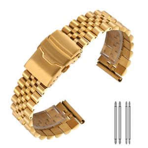 Watch Bands 20MM 22MM Gold Wristwatch Band Stainless Steel Five Beads Folding Safety Buckle Strap