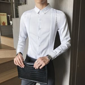 Men's Casual Shirts Tuxedo Women Luxury British Style Pleated Gentleman Wedding Dress LongSleeved Clothing 230201