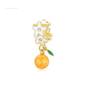 Charms 925 Serling Sier CZ Orange Fruit Fruit Beads для оригинального браслета DIY Ювелирные аксессуары