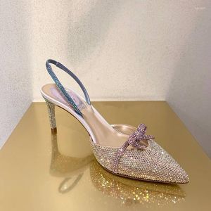 Sandals Summer Style Rhinestone Pointed Toe Stiletto Hollow Bridal Wedding Shoes Mid-heel Banquet Dress All-match Female