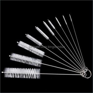 Cleaning Brushes 10Pcs Set Stainless Soft Hair Suction Glass Tube Cleaner Nylon Bottle Fish Tank Pipe Brush Household Tools Drop Del Dhndi
