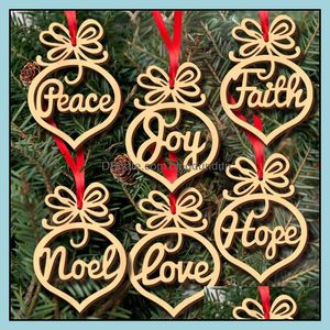 Decorações de Natal Letra de Wood Heart Bubble Padrão de ornamento Tree Festival caseiro Ornamentos pendurados Presente 6 PC por bolsa Drop entrega OTJPA