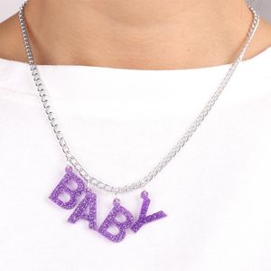 Pendant Necklaces 2023 Oct. 6 Colors Glitter Acrylic Small Letter BABY Necklace For Women Trendy Jewelry Girl's Accessories