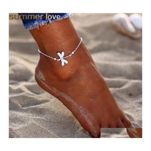 Anklets ankomst Dragonfly Crystal Sandals Ankelarmband Sier Beach Lady Foot Jewelry On the Ben Drop Delivery OT3SF