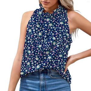 Women's Tanks Women Summer Elegant Sleeveless Halter Floral Print Blouses And Shirts 2023 Femme Casual Shirt Tops Sexy Pullover Tunic