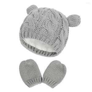 Hattar 1 set unisex baby hatt handskar fast färg spädbarn född stickning vantar 0-6 månaders höst vinter varm mössa