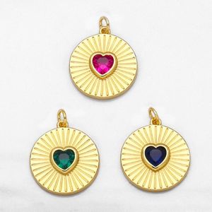 Pendant Necklaces Trendy Cubic Zirconia Copper Heart Disc Pendants Jewelry Making Genuine Gold Plated Findings For DIY Pdta576Pendant