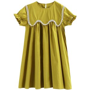 Flickans 2022 sommarbarn Klädflicka Puff Sleeve Princess Dress Kids Söta klänningar Retro Green Fashion #6877 0131
