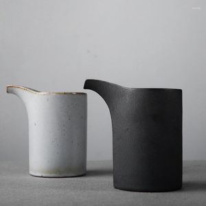 Muggar 230 ml handgjorda kinesiska keramiska grova keramik fair cup te -set svart kaffemugg dra blommorcylinder mjölk