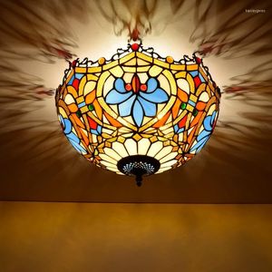 Światła sufitowe 40 cm w stylu europejskim Piękne koraliki Vintage Tiffany Kolorowa szklana restauracja sypialnia koryta łazienkowa lampa łazienkowa