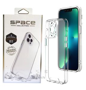 Space Clear acrílico Cajones de teléfono acrílico para iPhone 14 13 12 11 Pro Max XR XS X 8 7 Plus con Sensible Independent Electroplated Silver Botón Cubierta de protección de cámara completa