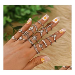 Band Rings Fashion Jewelry Knuckle Ring Set Rhinstone Crown Stacking Midi 17Pcs/Set Drop Delivery Dhdws