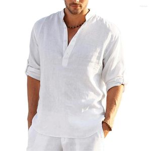 Men's Casual Shirts Summer Men's Polo Cotton Linen Shirt Blouse Loose Top Long Sleeve Formal Social Harajuku Man Clothing