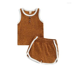 Kläder sätter sommar småbarn baby pojke flickor kläder set fransed hem t-shirt tank top shorts söta korta setoutfits