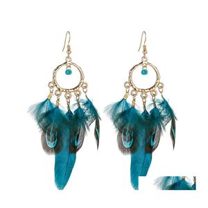 Dangle Chandelier Bohemian Fashion Jewelry Womens Feather Tassels Earrings Retro Female Ornaments Colorf Drop Delivery Dhav3