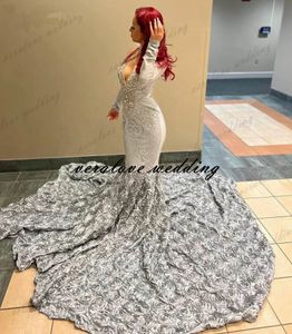 Elegant Rose Mermaid Prom Dresses For Women 2023 Long Sleeves Party Gowns Sequin Vestidos De Ocasion Formales Evening Dress
