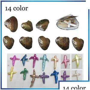 Pearl Cross Oyster New 14 Mix Colors Shell d'acqua dolce Natural Ctured Sea Wateoyster Cozze Farm Supply Drop Delivery Jewelry Dhjry