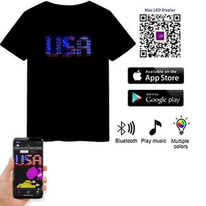 Herr t-shirts dropshipping bluetooth programmerbar LED t-shirt dj led tshirt inbyggt batteri rullande text animationsmeddelande matris display y2302