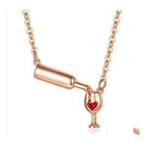 Pendant Necklaces Fashion Jewelry Zircon Love Wine Bottle Glass Necklace Cute Elegant Drop Delivery Pendants Dhckx