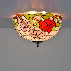 Deckenleuchten, 40 cm, europäische Landschaft, Morning Glory, Tiffany-Farbglas, Restaurant, Gang, Flur, Badezimmer, Lampe