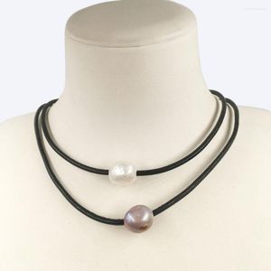 Pendant Necklaces High Quality Real Leather Natural Keshi Baroque Pearl Necklace Nature Freshwate Stainless Steel Clasp