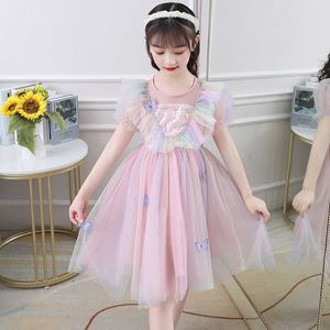 Girl's Cute Baby Girls Clothes Sweet Princess Dresses Butterfly Lace Sequin Voile Party Tutu Rainbow Mesh Wedding dress Kids Ball Gown 0131