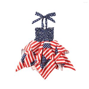 Girl Dresses Independence Day Outfit Toddler Baby Girls Ruffle Dress 4th Of July American Flag Stripe Stars Print Halter Suspender Mini