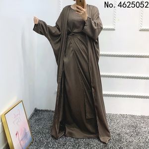 Ethnische Kleidung, modisches muslimisches 3-teiliges Abaya-Set für Damen, einfarbig, Herbst, Dubai, Türkei, Arabisch, Oman, marokkanischer Kaftan, islamischer Herbst 230131