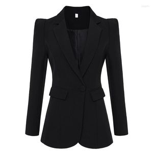 Women's Jackets 2023 High Quality Ladies Coat Slim Slimming Middle Length Shrug One Button White Black Suit OL O28