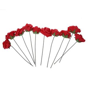 Flores decorativas grinaldas peumos de espuma artificial de espuma rosa buquê de noiva para pacote de decoração de casamento de 10 pcs vermelho