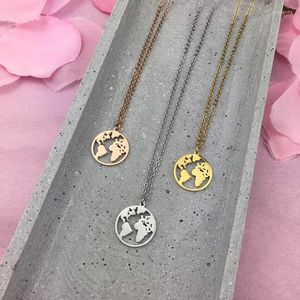 Pendant Necklaces Drop Mavis Hare Travel The World Necklace 20mm Map Stainless Steel Chain As Women Gift