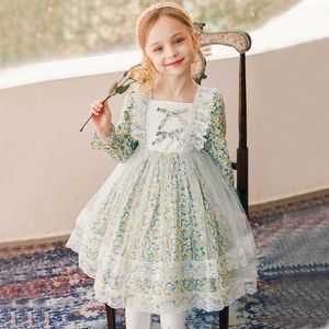 Flickans ES 4 till 12 år och tonårsflickor French Style Princess 2022 Spring Children Floral Dress Cute Kids Party Clothing #6709 0131