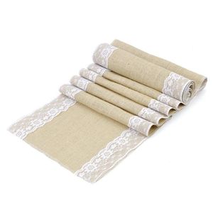 Table Cloth Burlap Lace Runner Vintage Natural Jute Linen For Party Christmas Wedding Decoration 1pcs