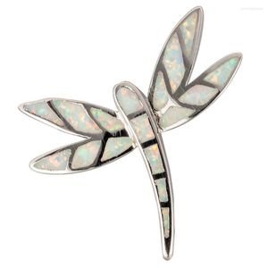 Colares de pingentes Kongmoon Dragonfly White Fire Opal Silver Batined Jóias para Mulheres Colar