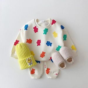 Clothing Sets Autumn Baby Clothes Set Cute Colorful Bear Print Sweatshirt Set For Boys Girl Casual Pants Outfits Children 2pcs Suit 230201