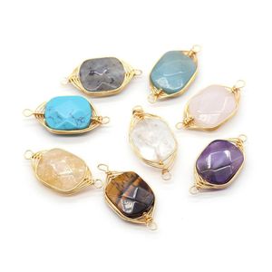 Charms Delicate Natural Stone Wrap Rec Rose Quartz Lapis Lazi Turquoise Opal Pendant DIY för armband halsband örhängen Jewe Dhgarden Dhx03