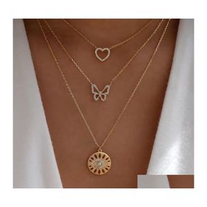 Pendant Necklaces Fashion Ladies Gold Chain Colorf Rhinestone Filled Evil Eye Coin For Women Bohemian Drop Delivery Jewelry Pendants Dhzpy