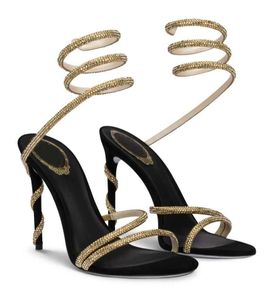 Lyxiga skor margot nappa l￤der sandaler skor kvinnor stilett-heel sommarvarum￤rke guld kristall orm lady gladiator sandalias