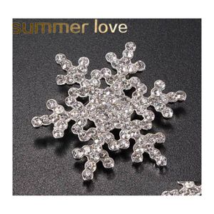 Pins Brooches Crystal Snow Flower Brooch Pin Charm Women Gem Pendant Rhinestone Big Snowflake Winter Theme Christmas Wholesale Drop Otzkh