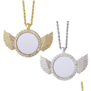 Pendant Necklaces Diy Sublimation Blank Gold Necklace Designer Jewelry Mens Woman Party Po Frame Sier Cross Wing Heart Rhinestone Fo Dhfd1